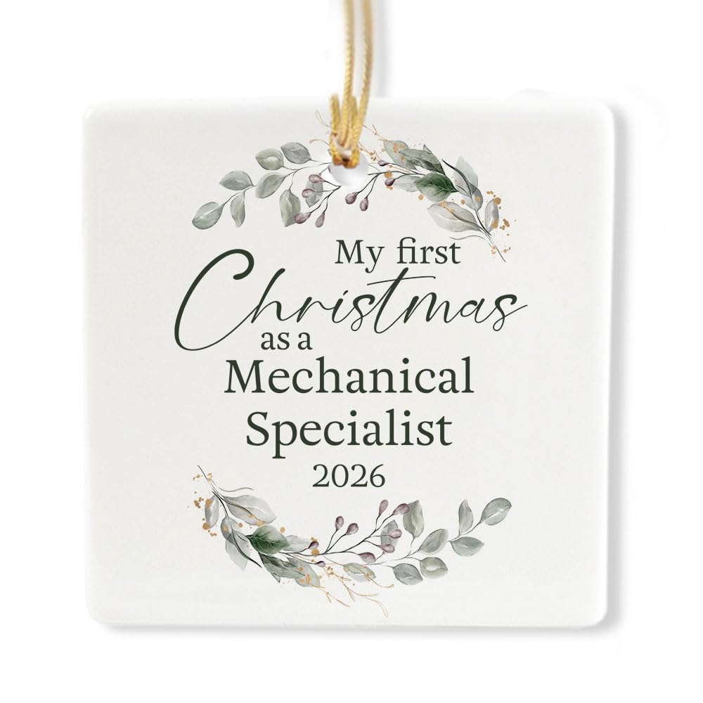 Ceramic 3-inch Square Botanical Wreath Ornament H909