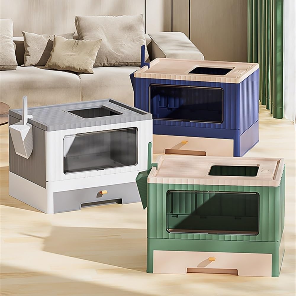 Foldable Cat Litter Box with Lid & Scoop Y879112