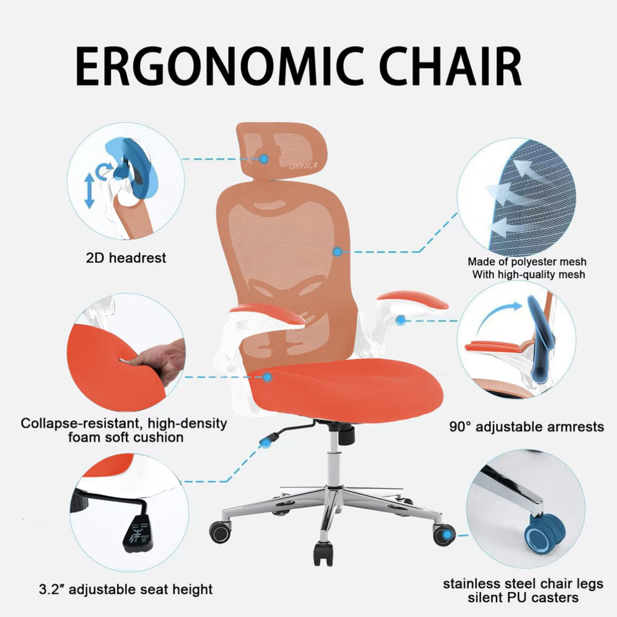 Ergonomic Breathable Mesh Office Chair with Flip-Up Arms C623