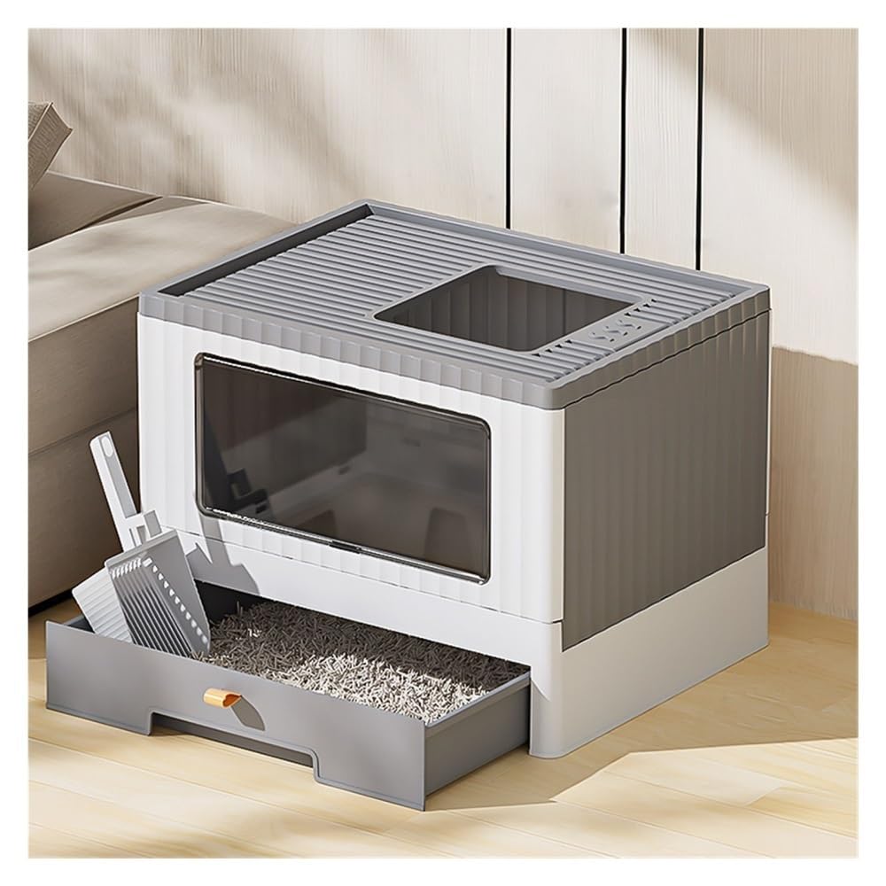 Foldable Cat Litter Box with Lid & Scoop Y879112