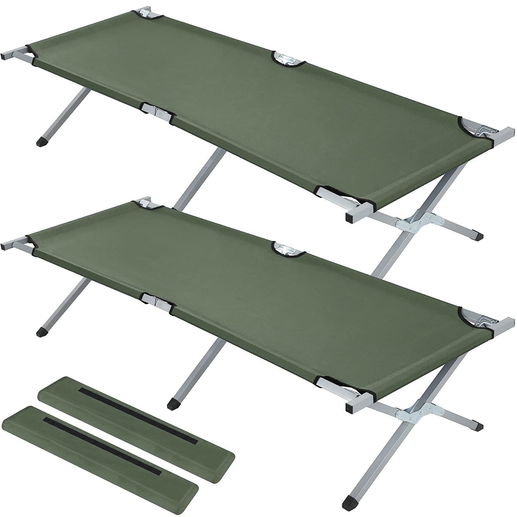 2 Pcs Army Green Folding Camping Cot Bed with Carry Bag M586