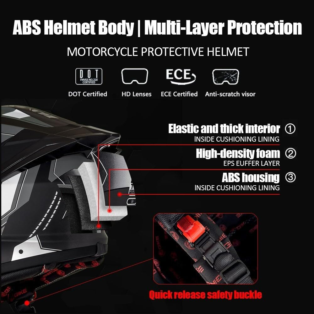 Bluetooth Full Face Modular Motorcycle Helmet DOT Approved with Sun Visor T6983