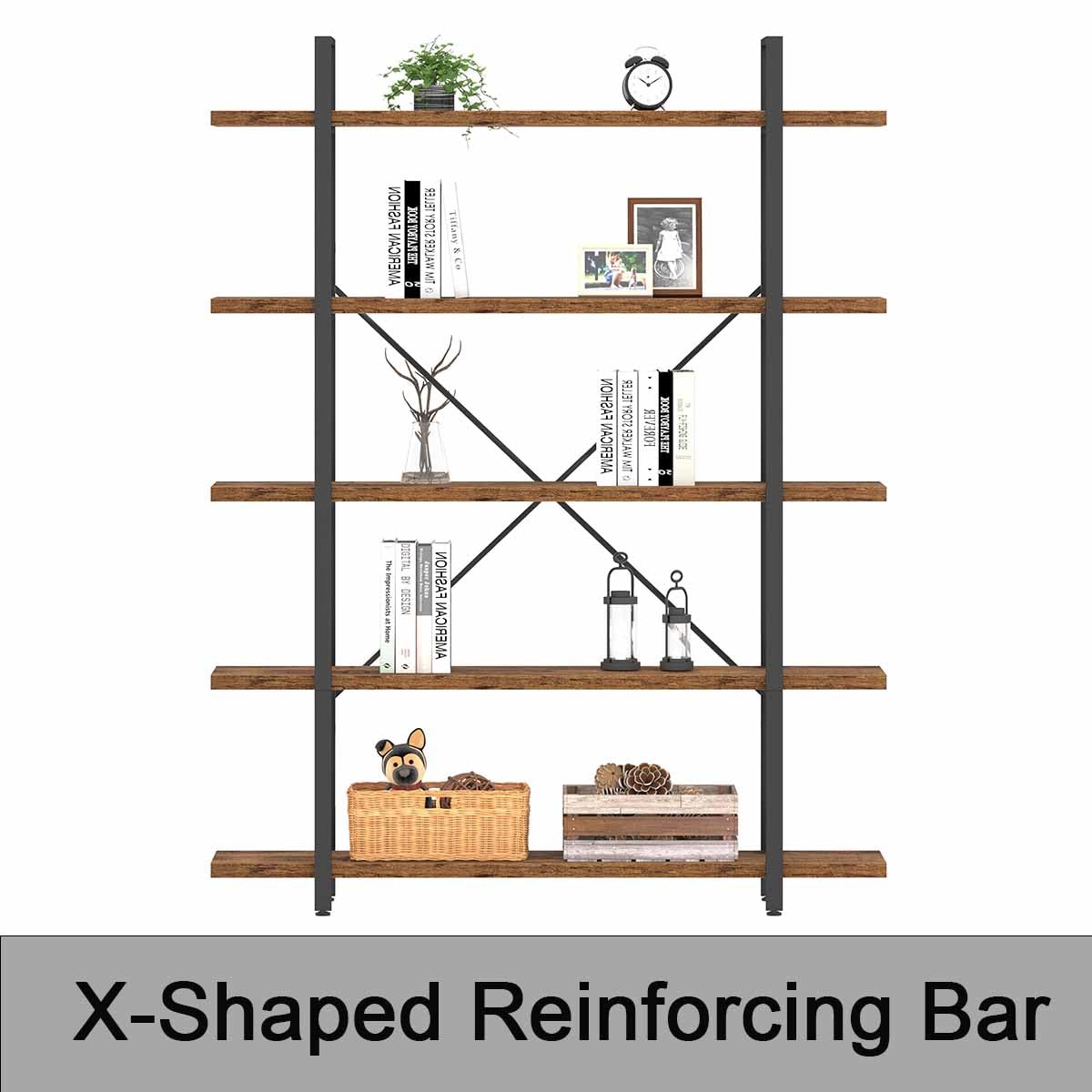 Rustic Brown 5 Shelf Wood Bookshelf Q334813