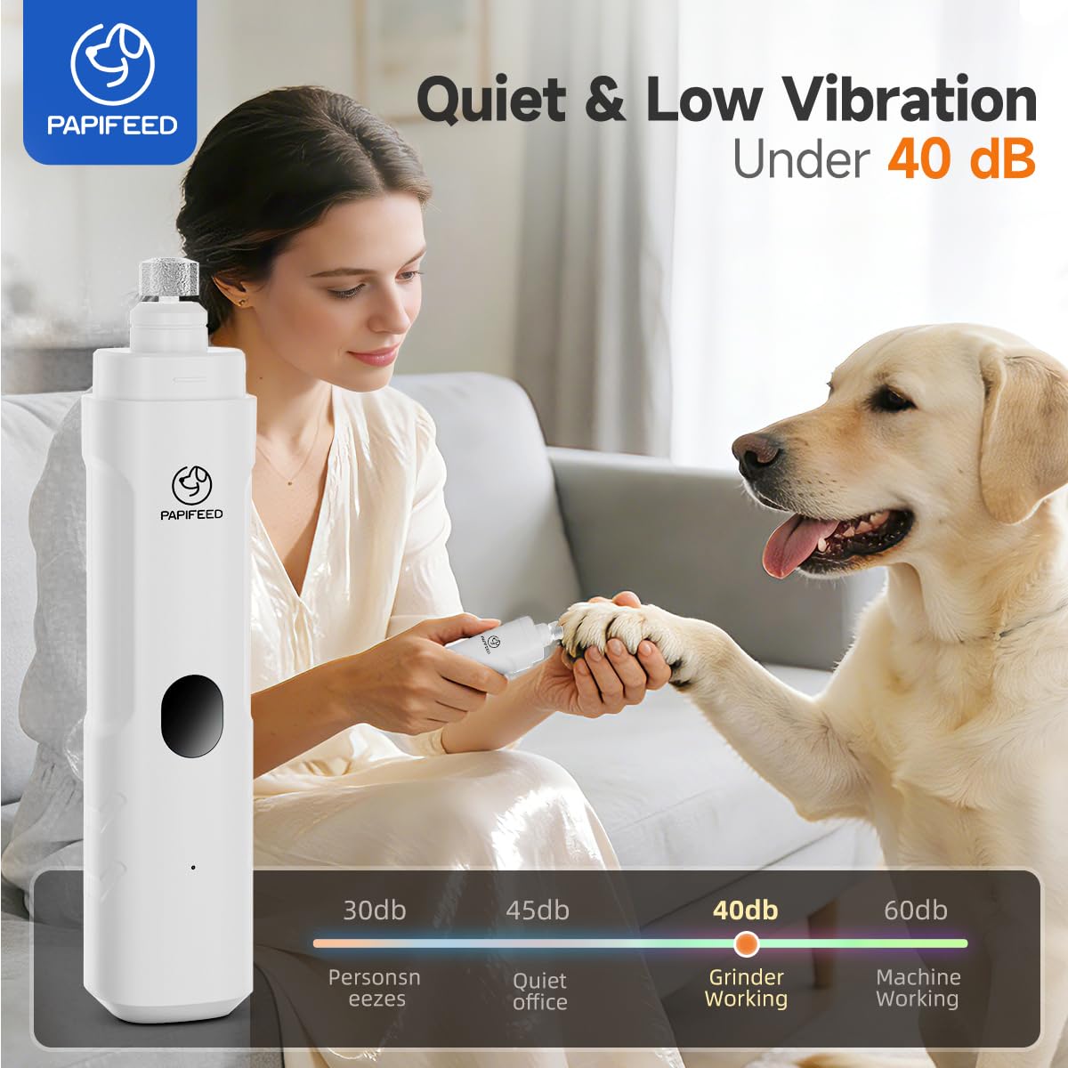 Ultra Quiet 3-Speed Rechargeable Dog Nail Grinder with LED Light L234111