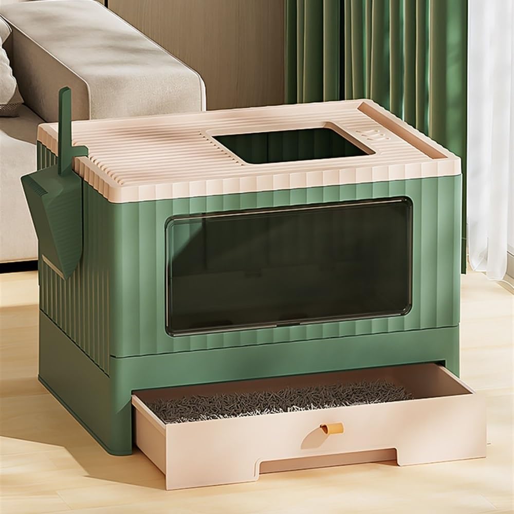 Foldable Cat Litter Box with Lid & Scoop Y879112