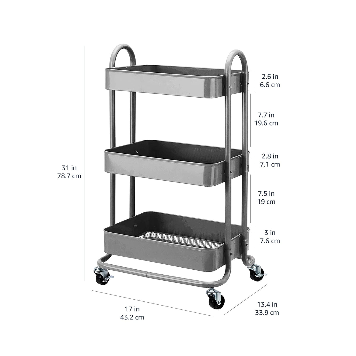 3-Tier Rolling Kitchen Cart with Lockable Wheels O1448