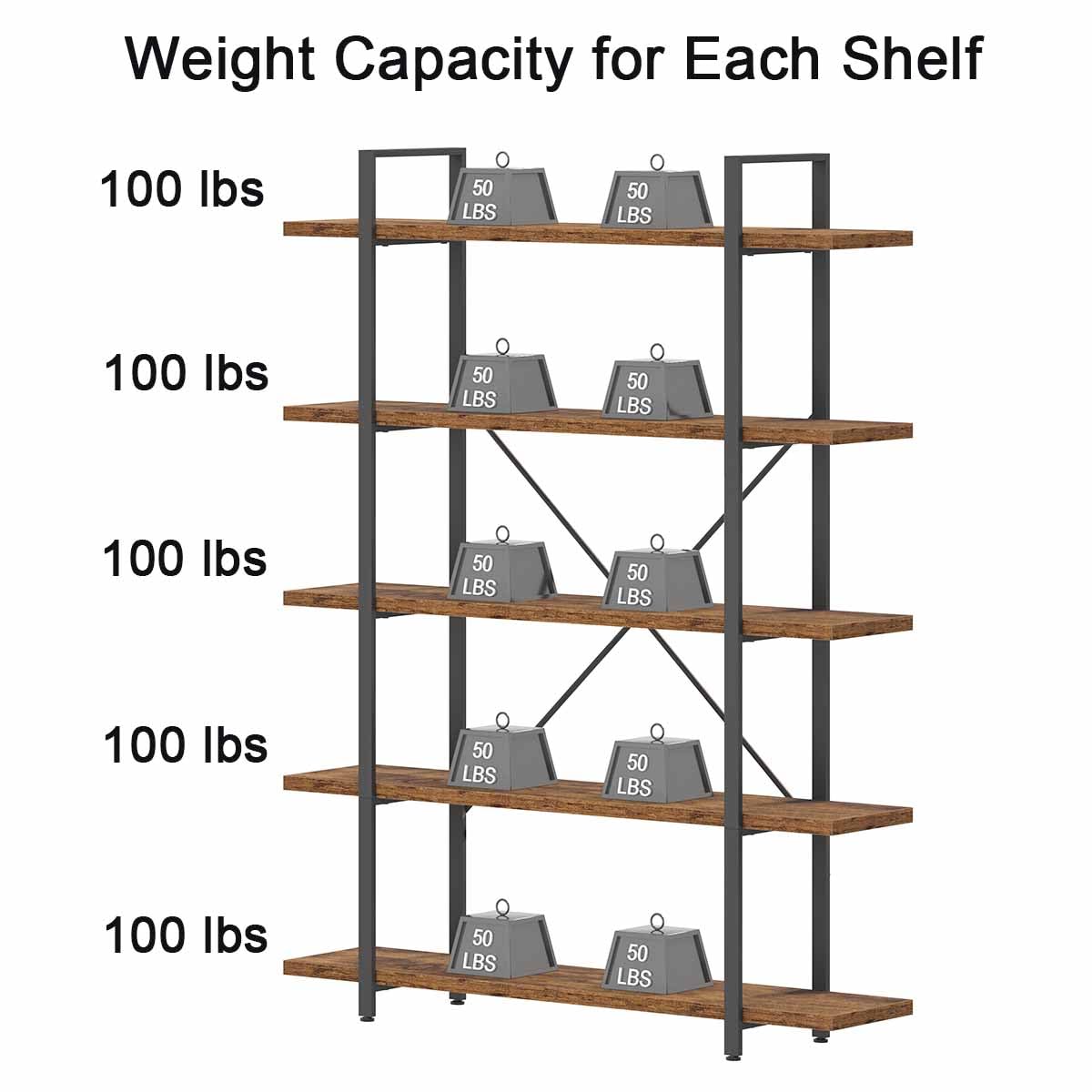 Rustic Brown 5 Shelf Wood Bookshelf Q334813