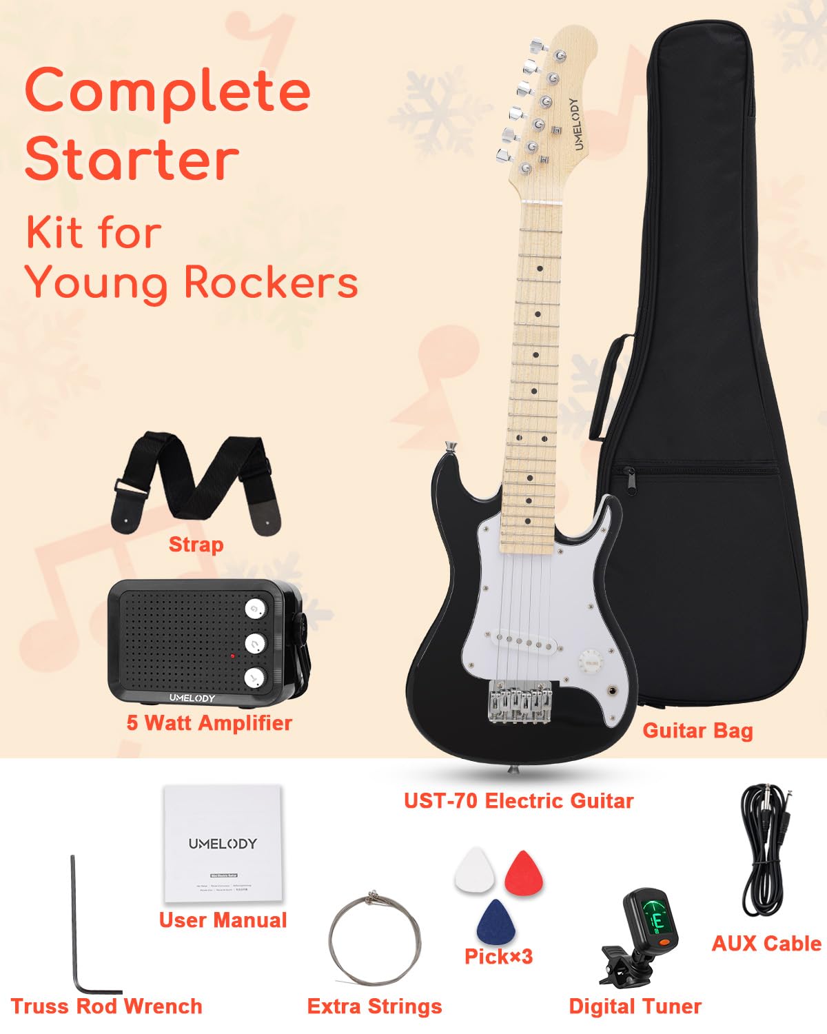 30 Inch Kids Electric Guitar Starter Kit with Amplifier and Accessories T2665