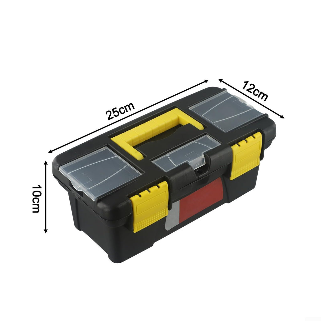 Black 10-Inch Plastic Toolbox with Dual Layers and Embedded Handle A901832