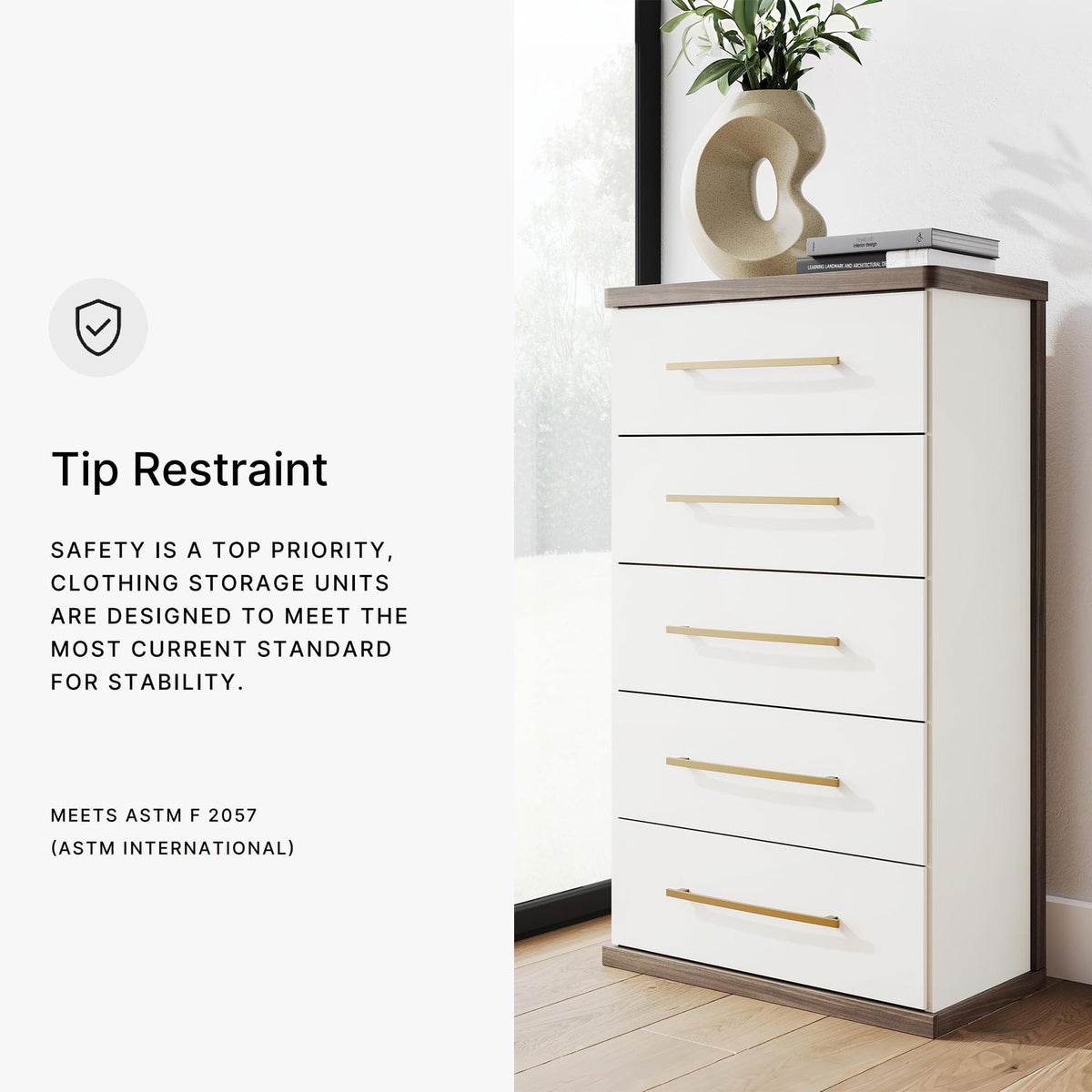 Contemporary 5-Drawer Chest with Walnut Finish E4729