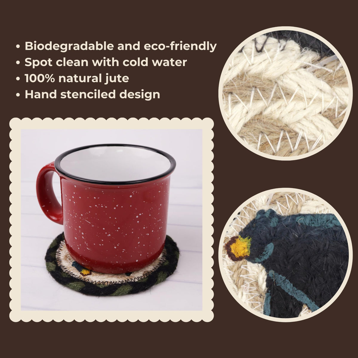 Black Braided Jute Drink Coasters Set of 2 U71002