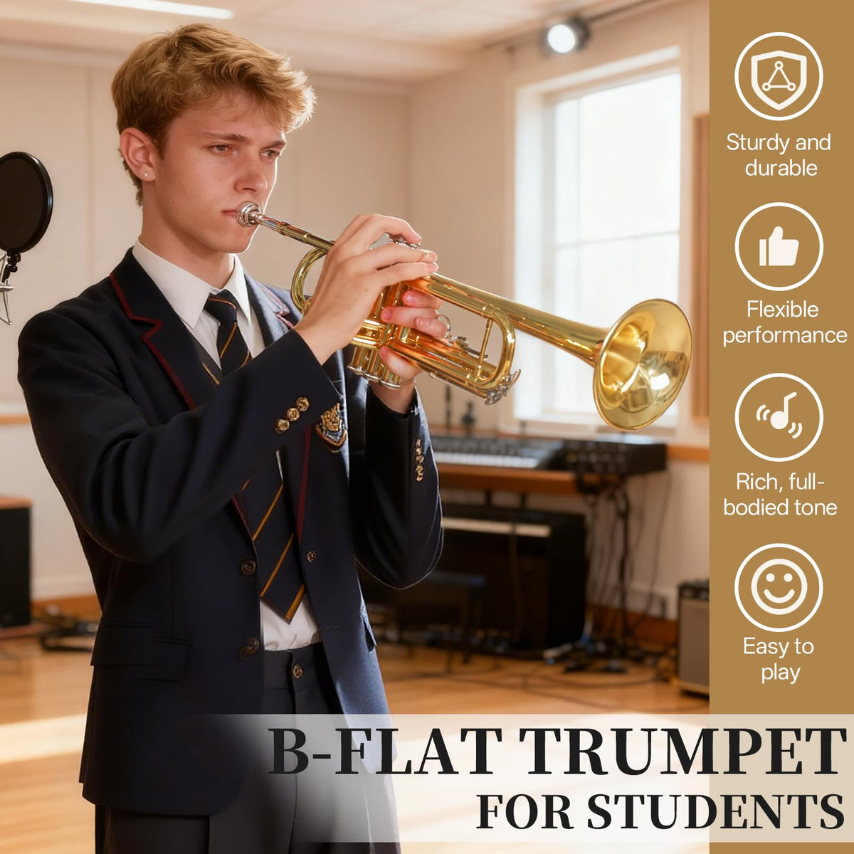 Bb Standard Brass Trumpet with Case, 7C Mouthpiece, Mute and Cleaning Kit O151550