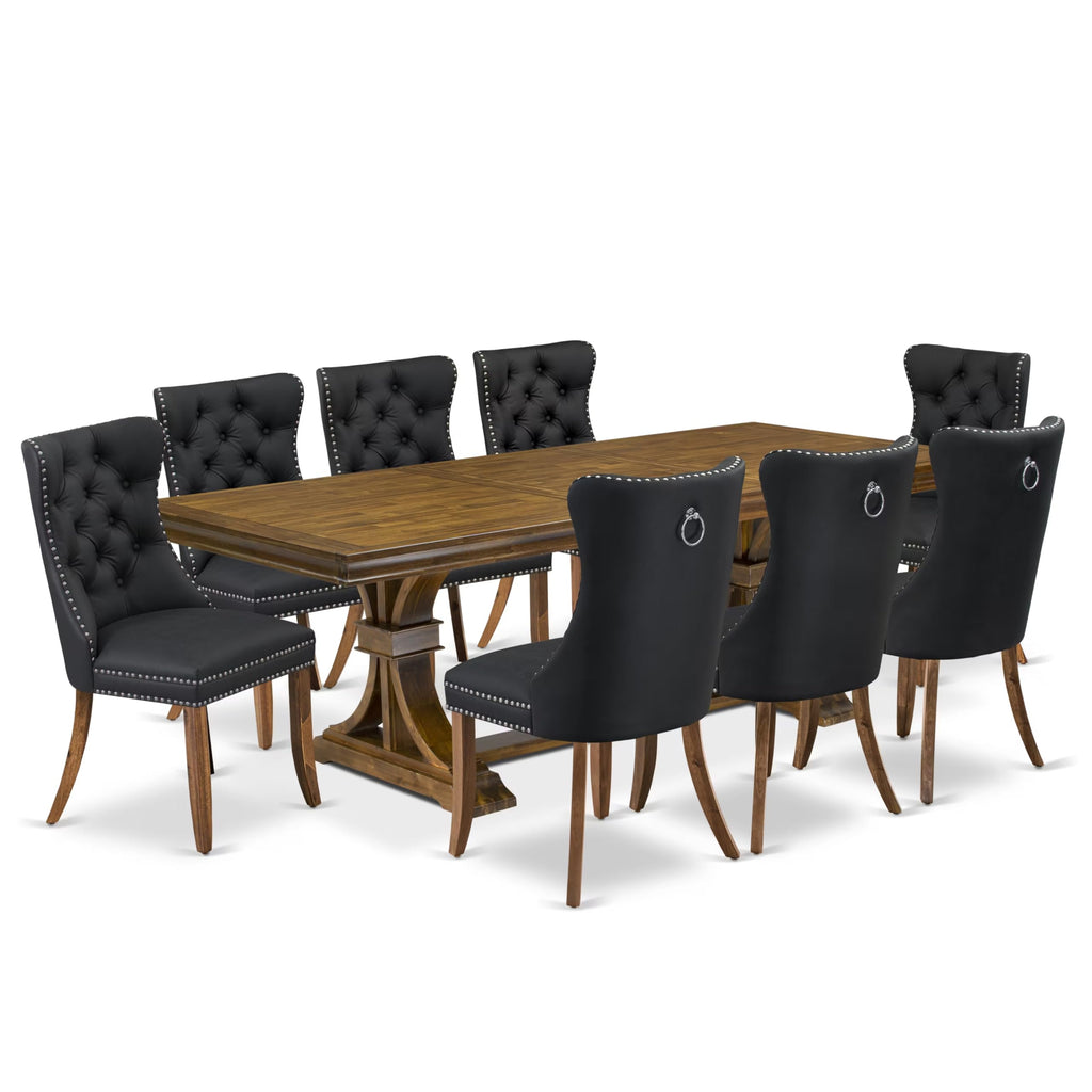 9 Piece Modern Dining Table Set with 8 Dark Grey Fabric Chairs P361943