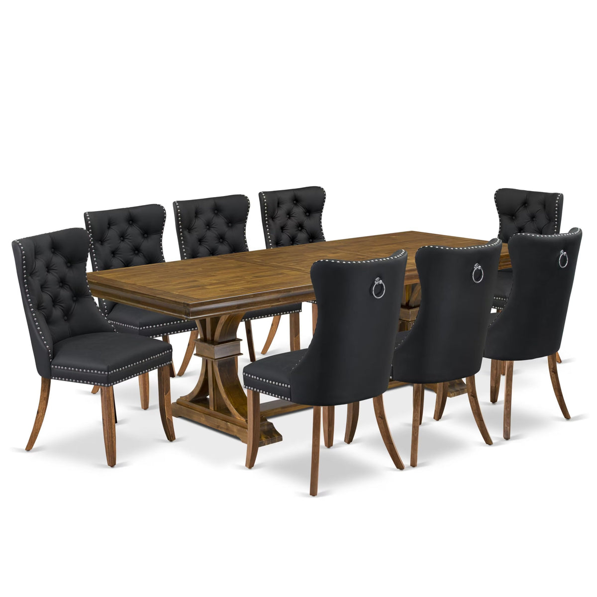 9 Piece Modern Dining Table Set with 8 Dark Grey Fabric Chairs P361943