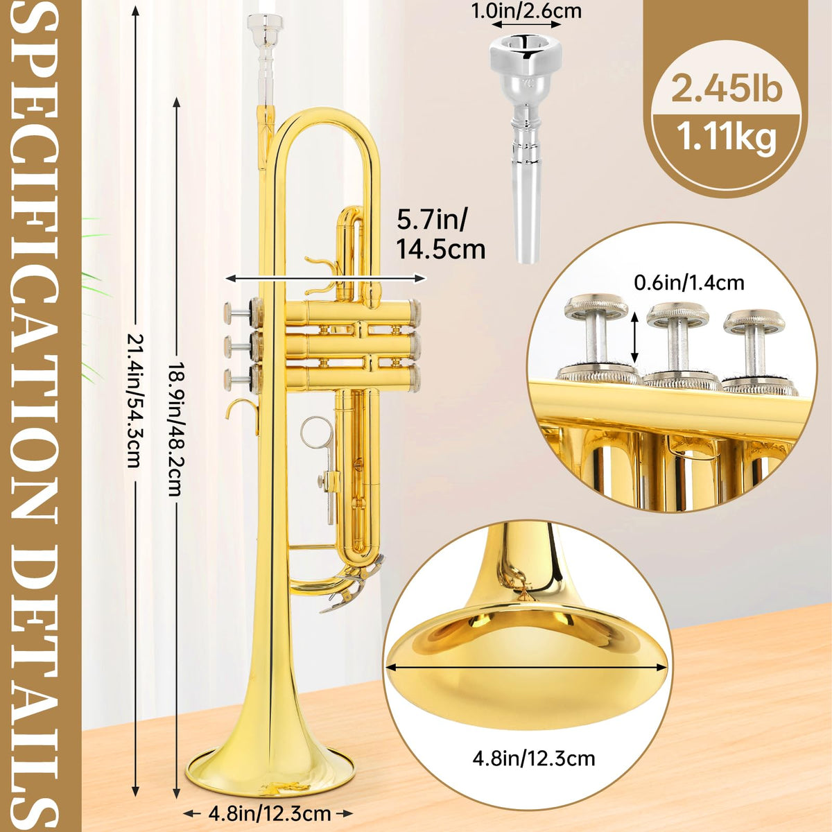 Bb Standard Brass Trumpet with Case, 7C Mouthpiece, Mute and Cleaning Kit O151550