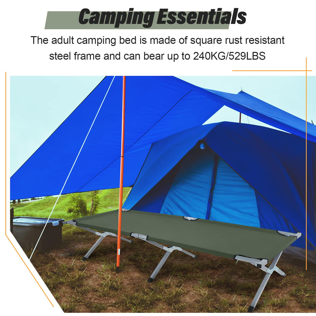 2 Pcs Army Green Folding Camping Cot Bed with Carry Bag M586