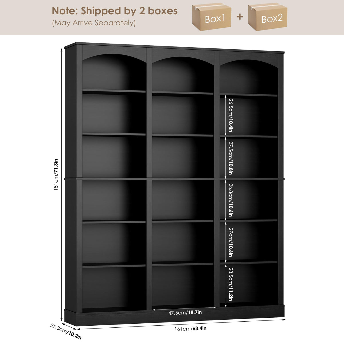 71" 6 Tier Black Bookshelf F1830
