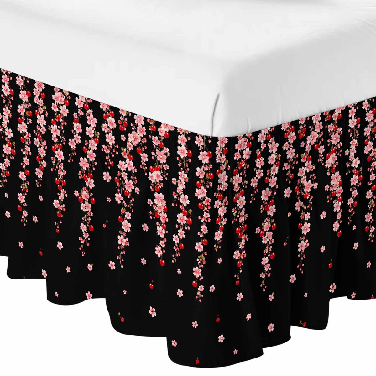 Pink Floral Ruffled Wrap Around Bed Skirt California King 18" Drop S181