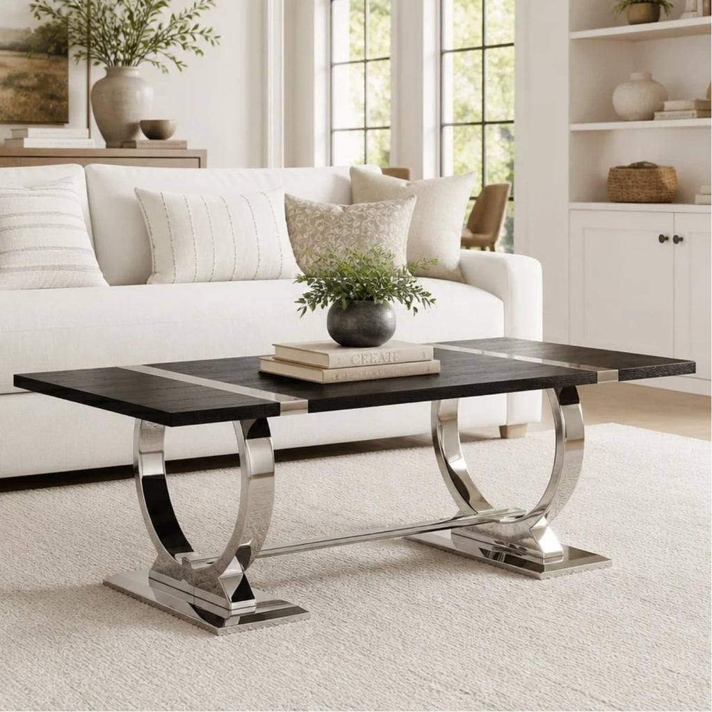 50" Black and Silver Coffee Table U350530