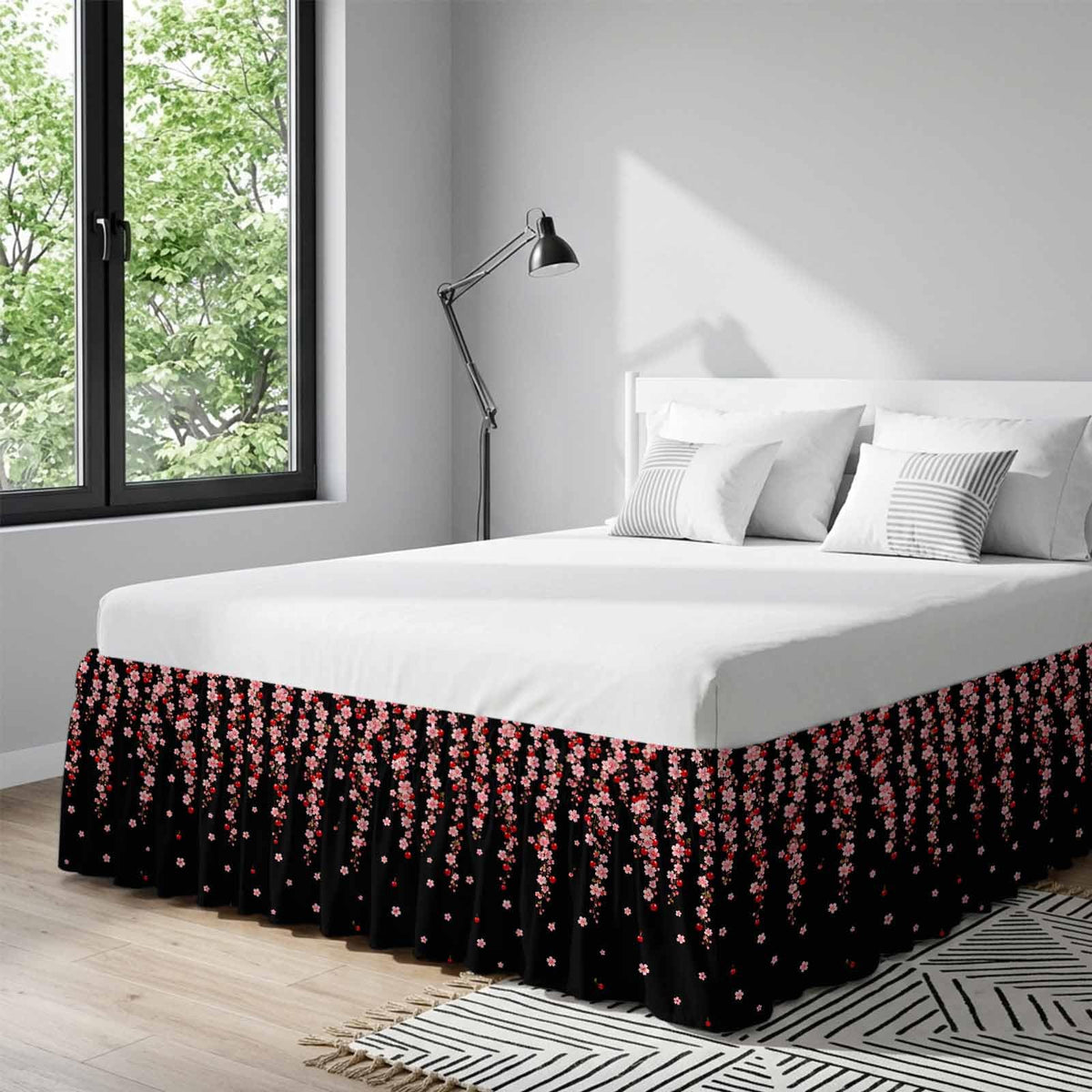 Pink Floral Ruffled Wrap Around Bed Skirt California King 18" Drop S181