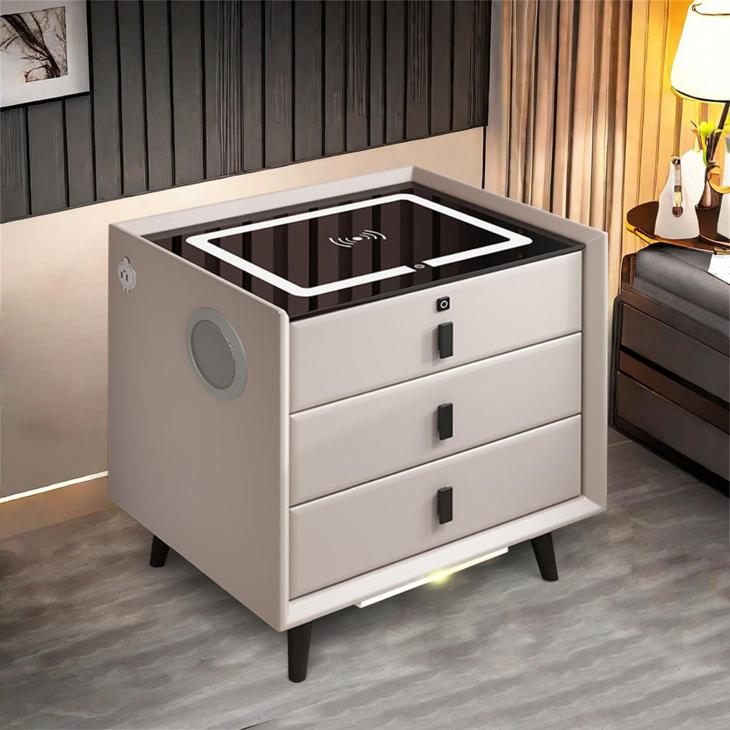 White 3 Drawer Smart Nightstand with Wireless Charging and LED Lights R943650