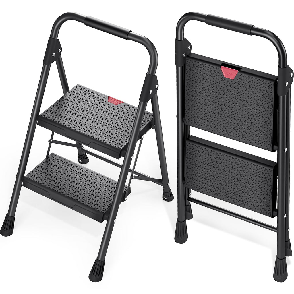 2-Step Folding Steel Step Stool with Handrail E428330