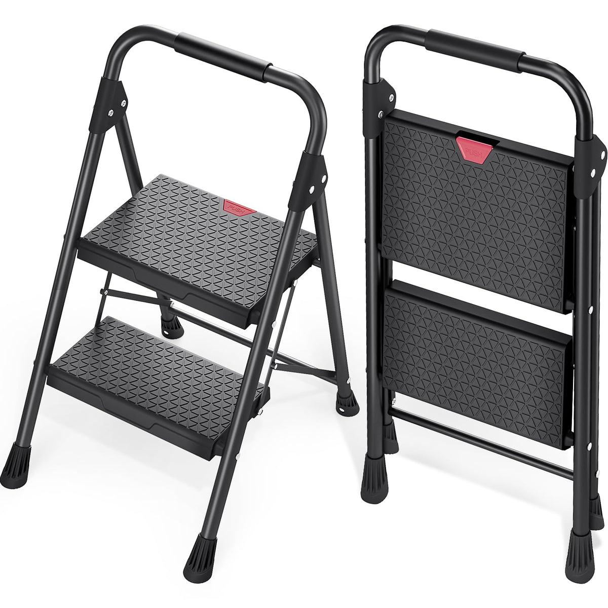 2-Step Folding Steel Step Stool with Handrail E428330