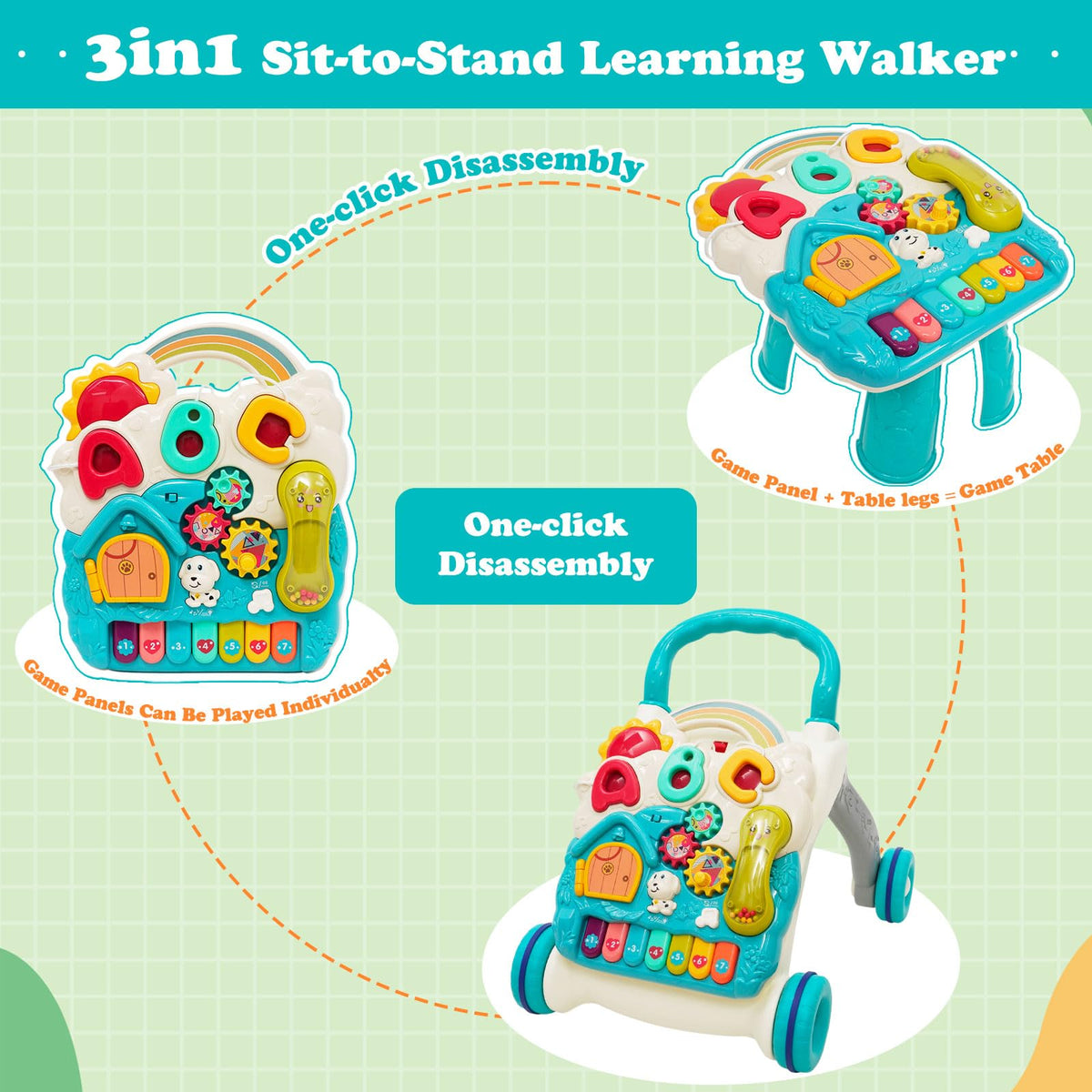 3 in 1 Baby Walker with Sounds Music Play Panel G38081