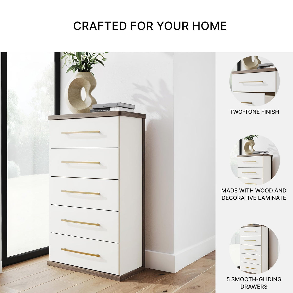 Contemporary 5-Drawer Chest with Walnut Finish E4729