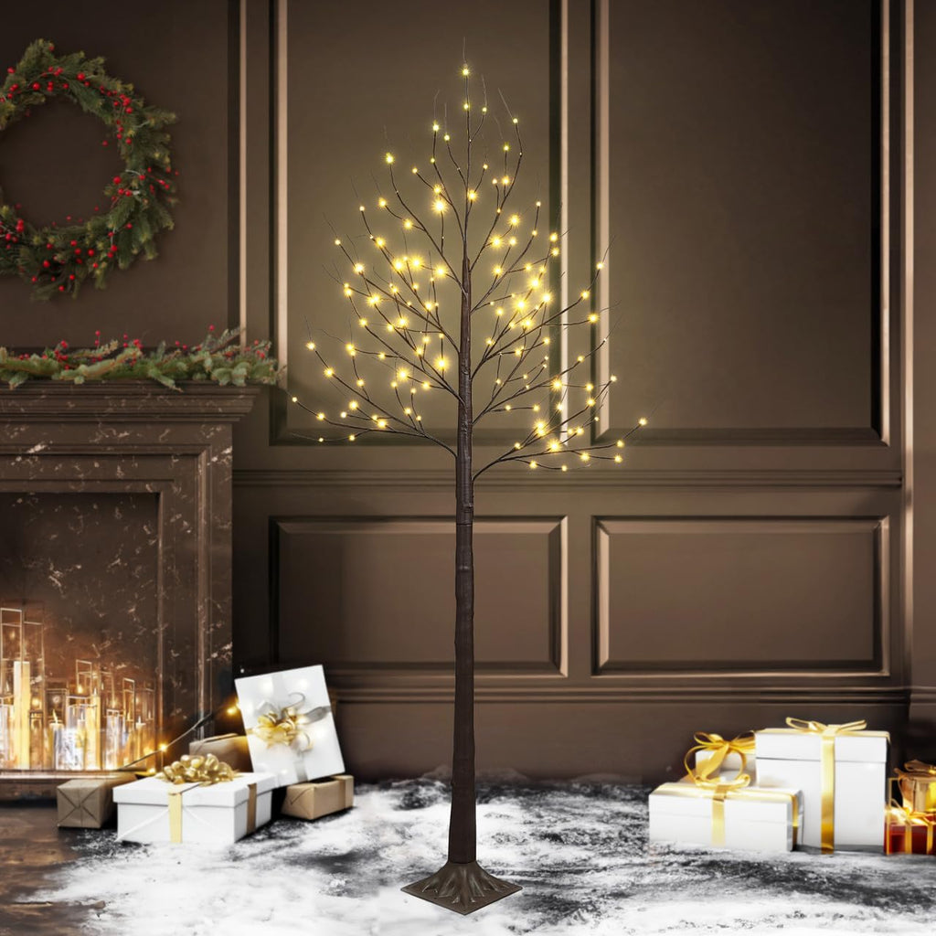 8 Ft Pre-Lit Twinkling Brown Birch Tree with 132 Warm White LED H888097