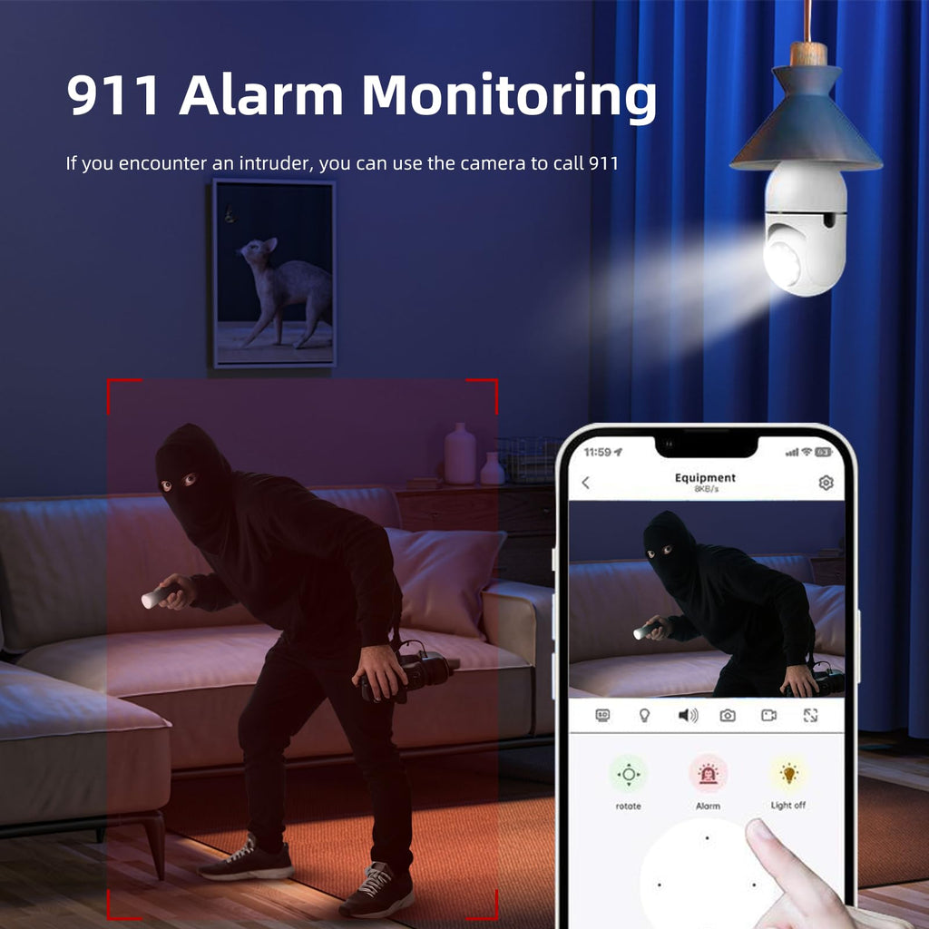 Light Bulb Security Camera 5G 2.4GHz WiFi 2K 3MP Wireless Outdoor V808294