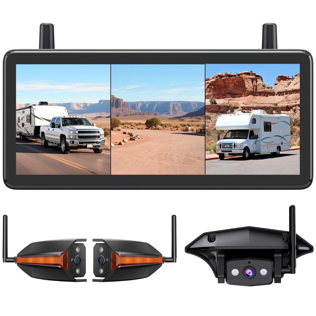 Wireless RV Backup Camera System with 7.2” 3 Split-Screen Monitor T90211