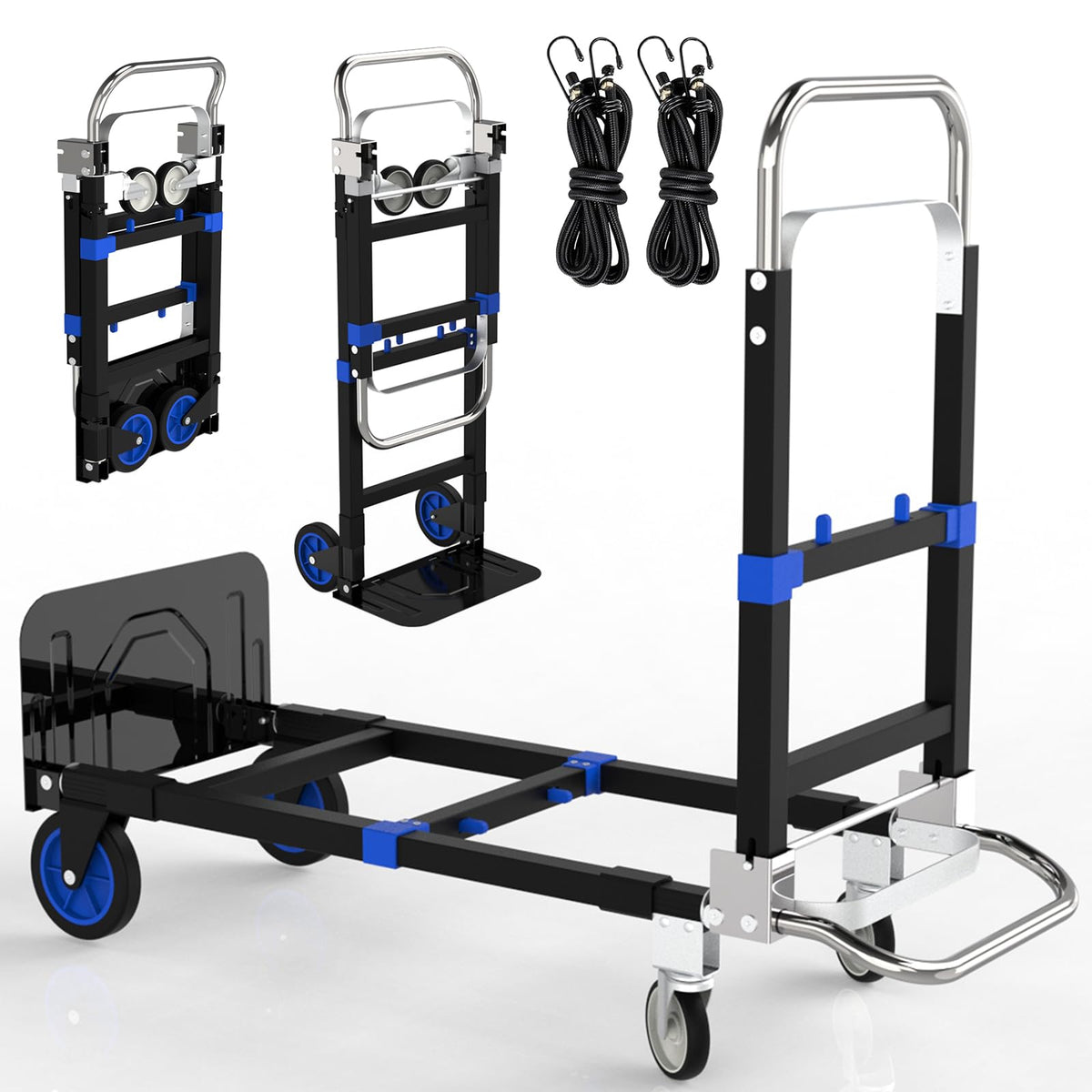 Black Convertible Hand Truck Dolly Cart with 4 Wheels, 500 Lbs Capacity G4940