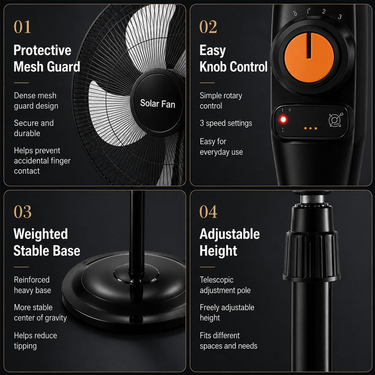 Rechargeable Pedestal Fan with Solar Panel D446