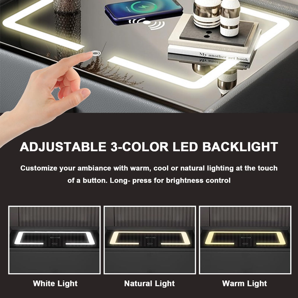 White 3 Drawer Smart Nightstand with Wireless Charging and LED Lights R943650
