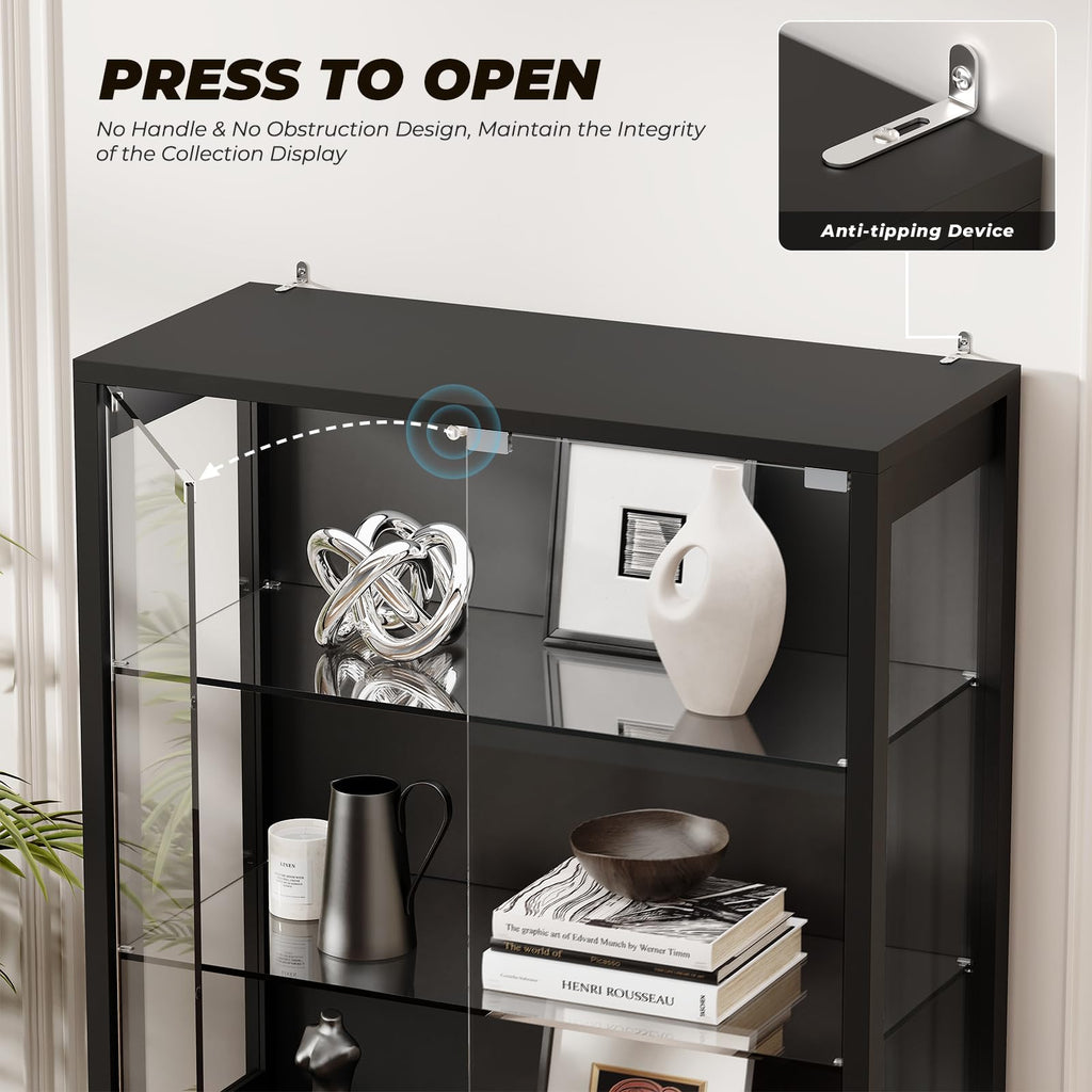 71" Tall Display Cabinet with Glass Door and 3-Color Lights, Black P392