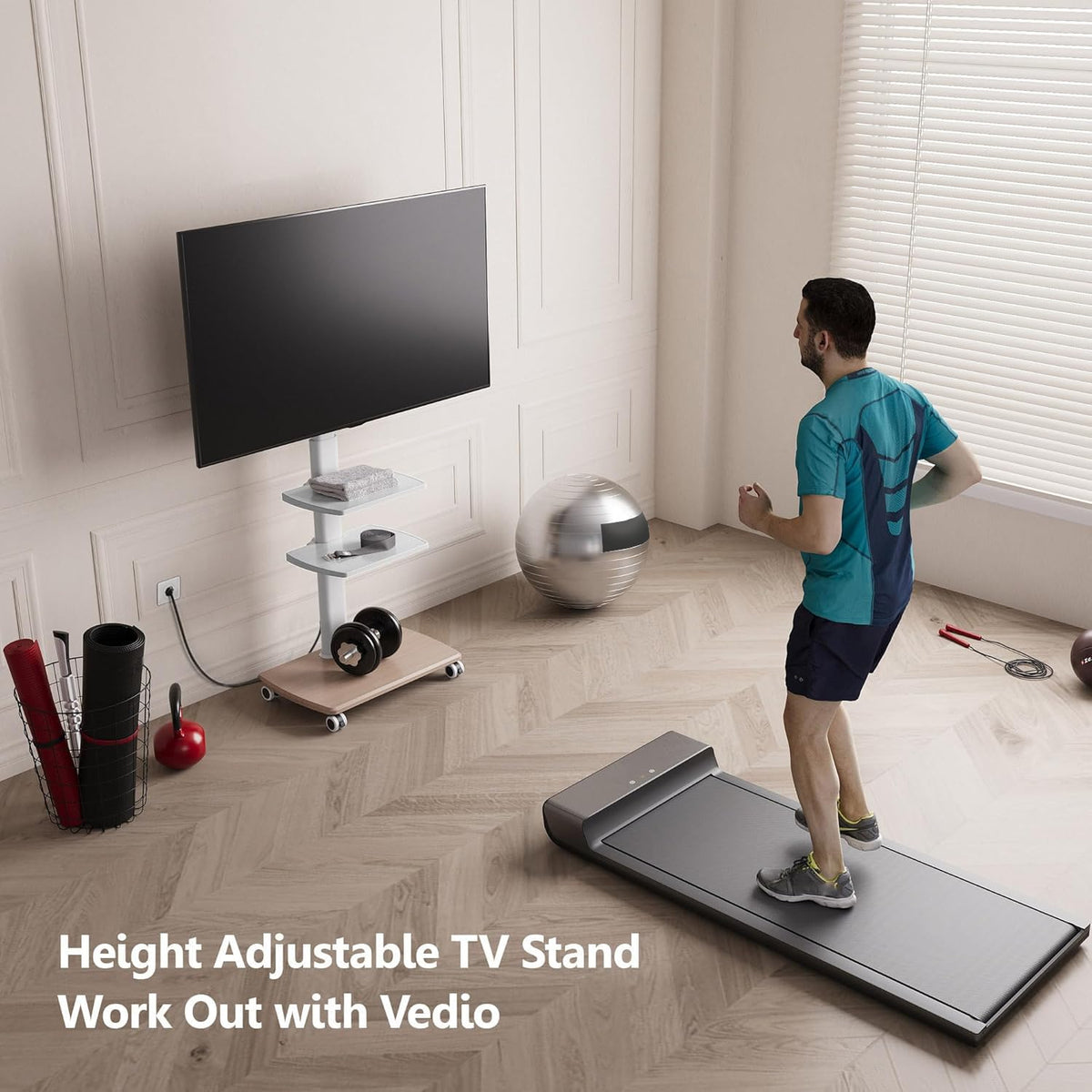 White Rolling TV Stand with Power Outlets T662