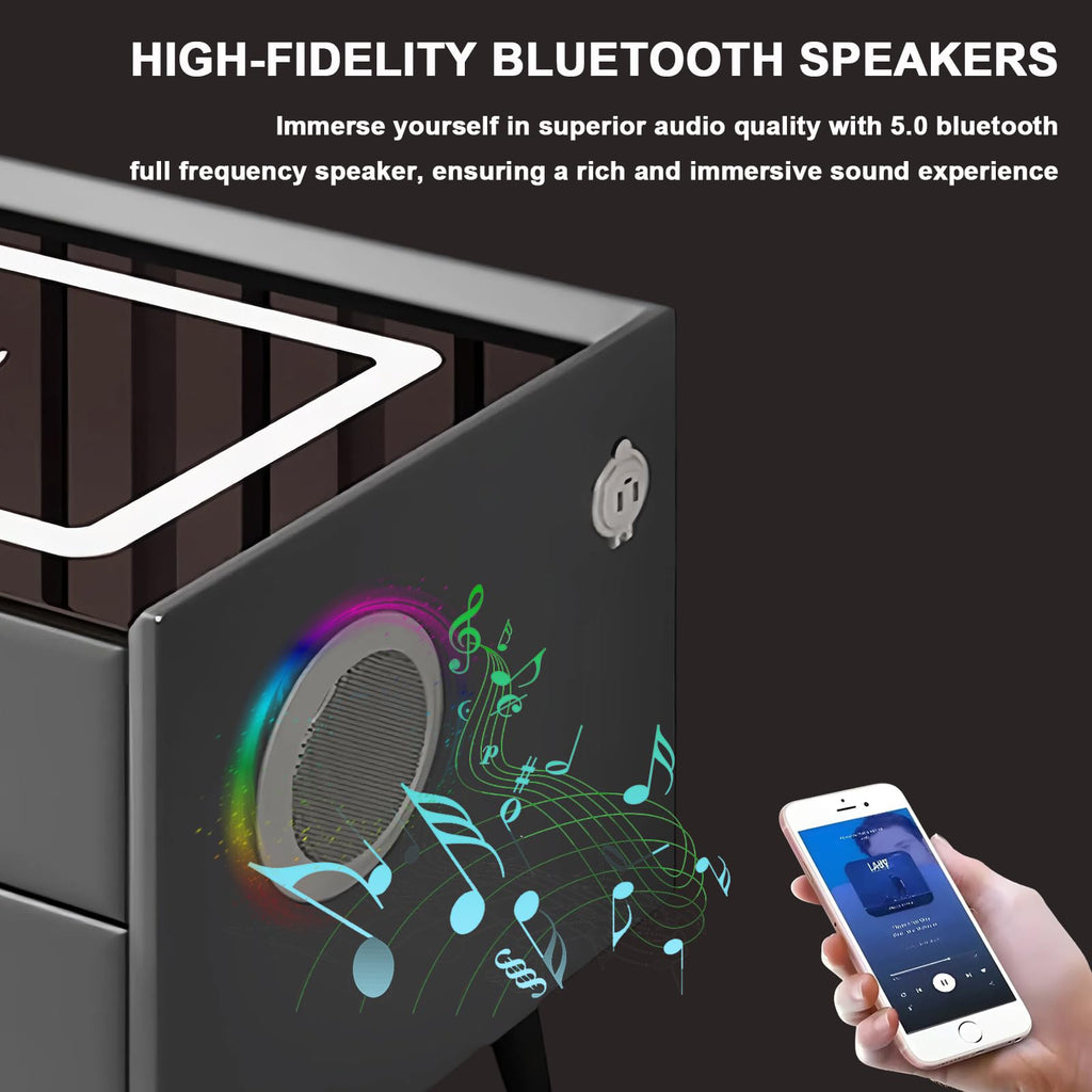 White 3 Drawer Smart Nightstand with Wireless Charging and LED Lights R943650