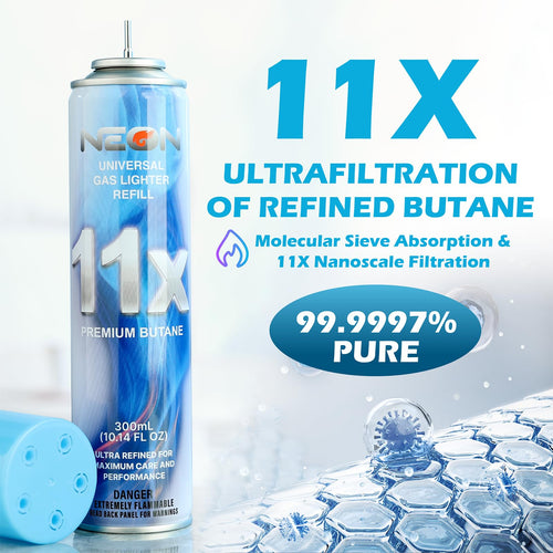 11X Ultra-Refined Butane Fuel 300ml with Metal Nozzle & 5 Adapters, 12 Cans Q91832