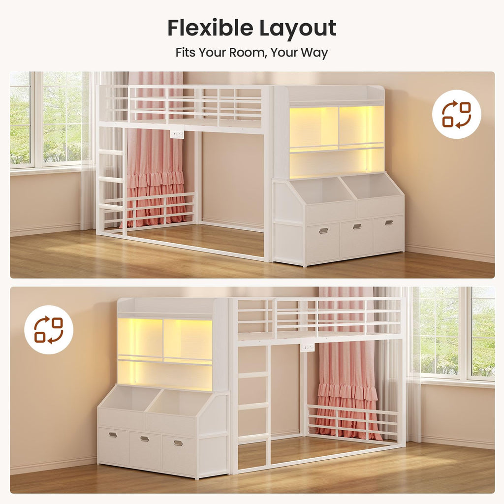 Twin Over Twin Bunk Bed with Bookshelf and Drawers B6672