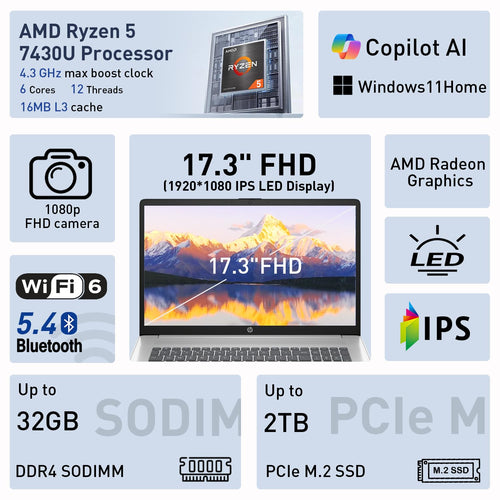 17.3" FHD IPS Anti-Glare Laptop, AMD Ryzen 5, 16GB RAM, 1TB Storage B7757
