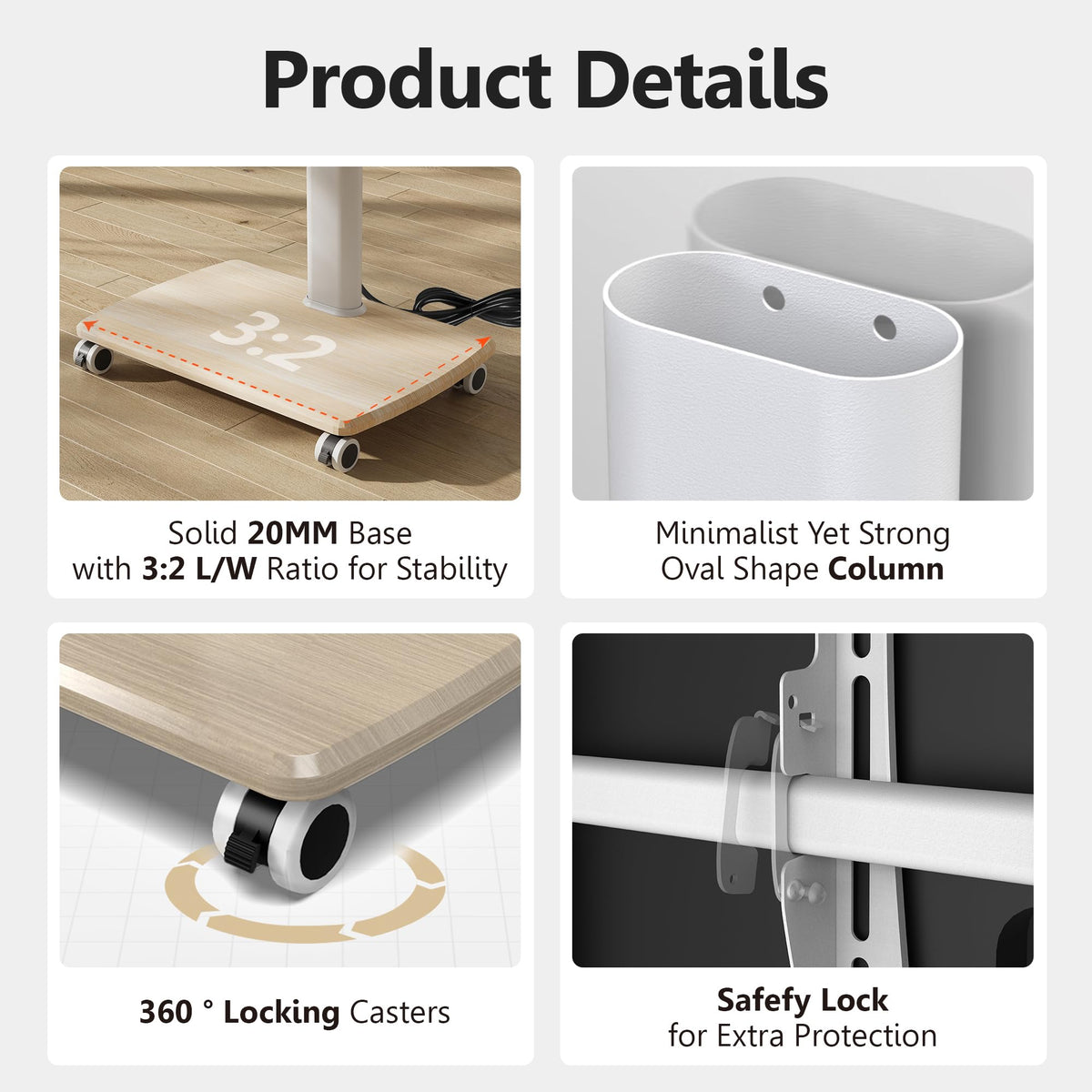 White Rolling TV Stand with Power Outlets T662