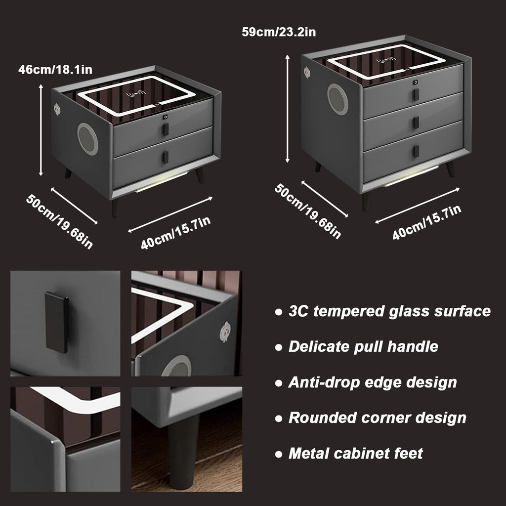 White 3 Drawer Smart Nightstand with Wireless Charging and LED Lights R943650