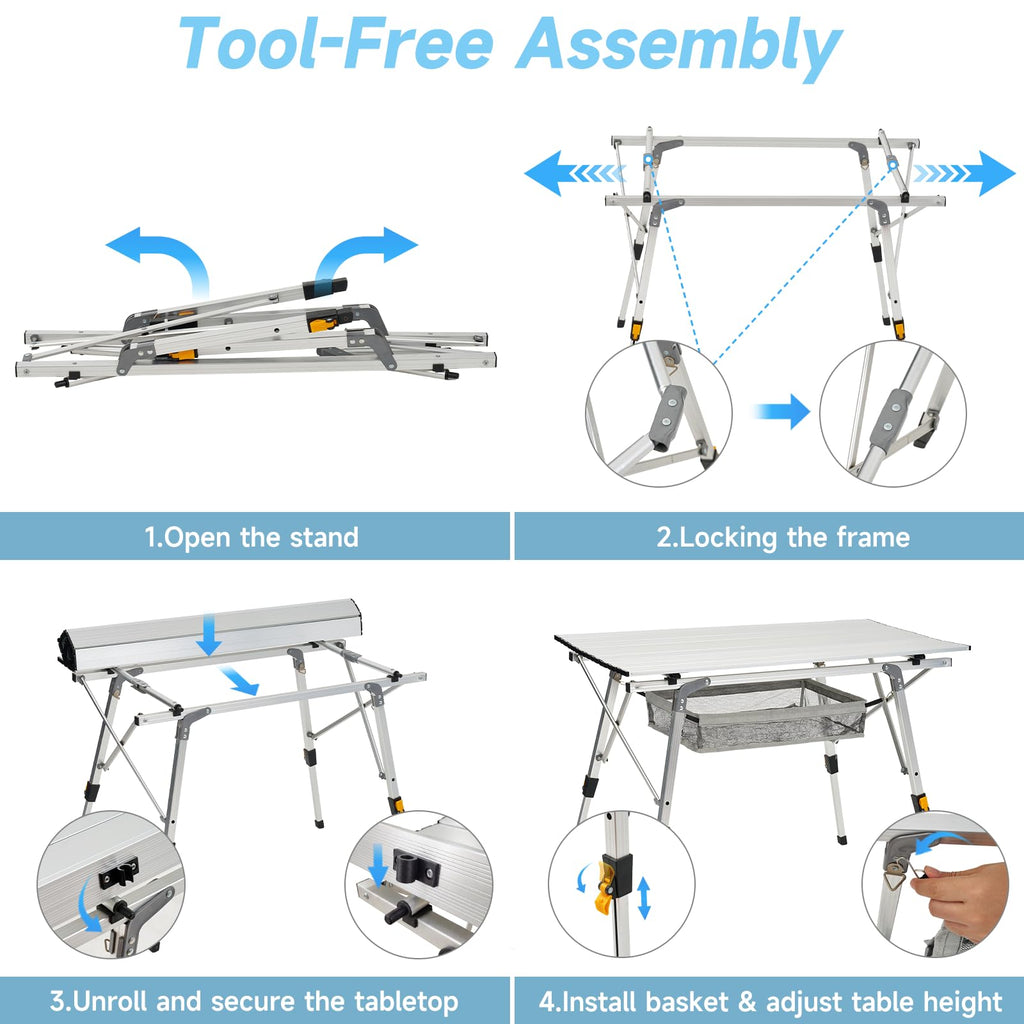 Camping Table Portable Foldable with Adjustable Legs & Storage Layer Q103731