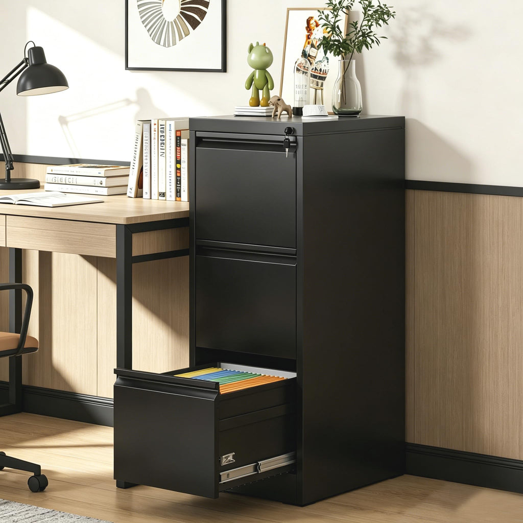 Black 3 Drawer Locking Metal Filing Cabinet L81986