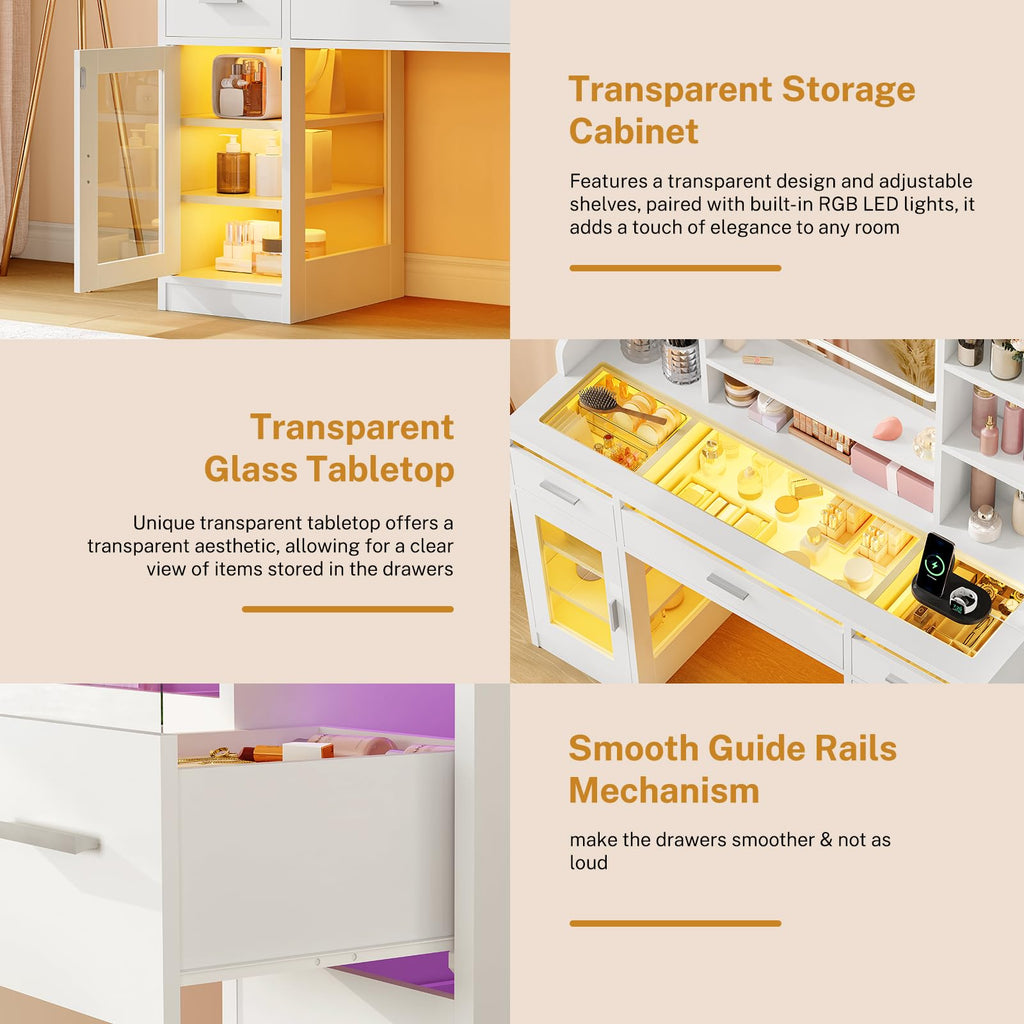 White Vanity Desk with Mirror and Lights C439509