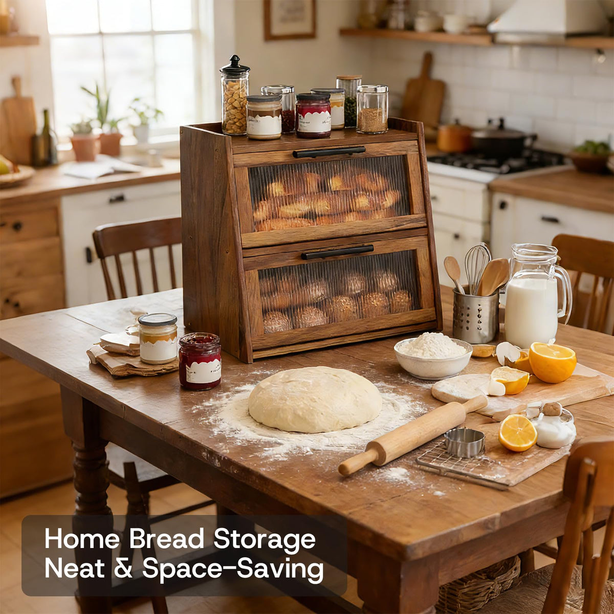 Acacia Wood 2-Layer Bread Box Z832