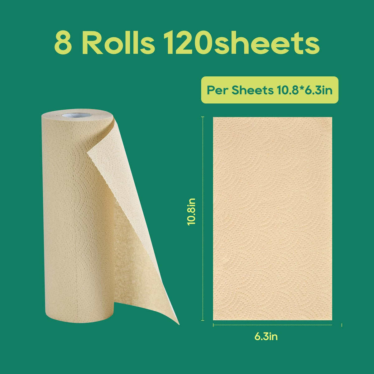 Bamboo Paper Towels, 8 Rolls, 2 Ply 120 Sheets E1666