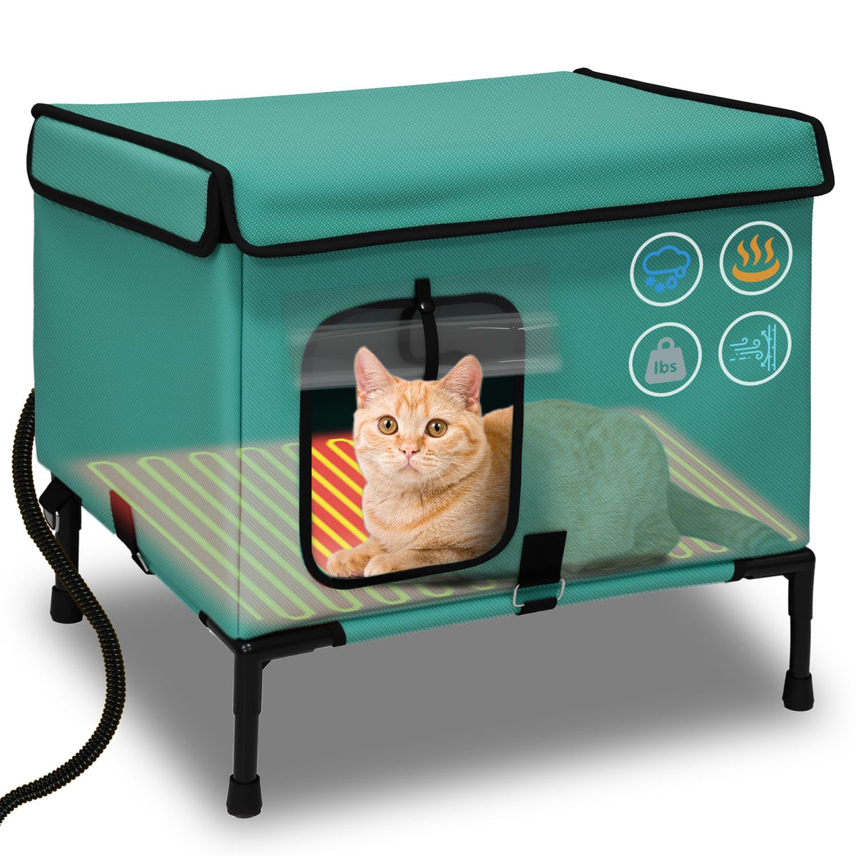 21" Heated Cat House with Heating Pet Pad F335