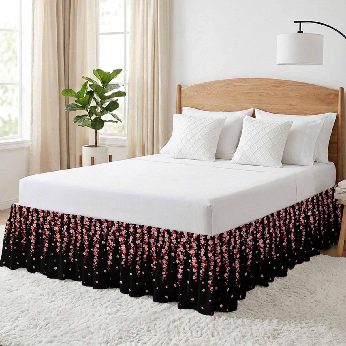 Pink Floral Ruffled Wrap Around Bed Skirt California King 18" Drop S181